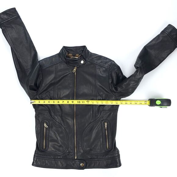 SHELLI SEGAL Genuine Leather Tailored Biker Jacket Downtown Girl Moto Boho Black - Picture 4 of 8